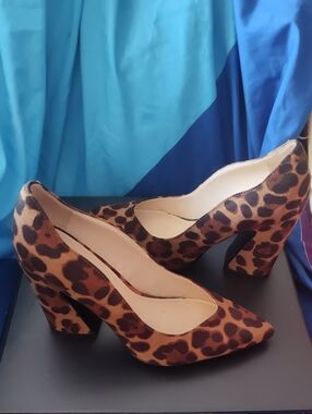Leopard Print Block Heel Pumps - Nine west